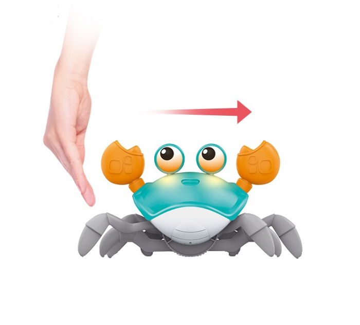 Jucarie interactiva Crab cu sunete, lumini, se deplaseaza si canta, senzori pentru obstacole, jucarie pe inductie, cablu incarcare USB, 3 ani+, turcoaz, Edujucarii [5]