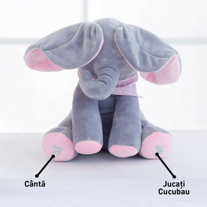 Jucarie interactiva Elefant din plus in limba romana, CucuBau, Canta, Spune povesti, isi misca urechile, roz [3]