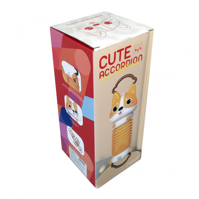 Jucarie interactiva pentru bebelusi, cu sunete si buton play, 14 sunete diferite, Acordeon, Catelusul Corgi, 30 x 9 cm, Portocaliu [8]