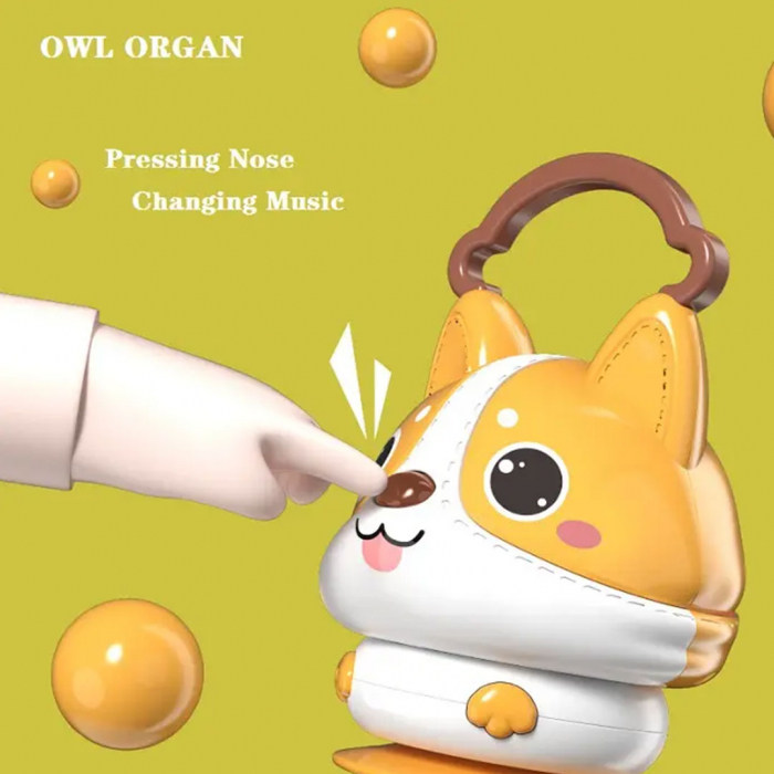 Jucarie interactiva pentru bebelusi, cu sunete si buton play, 14 sunete diferite, Acordeon, Catelusul Corgi, 30 x 9 cm, Portocaliu [5]