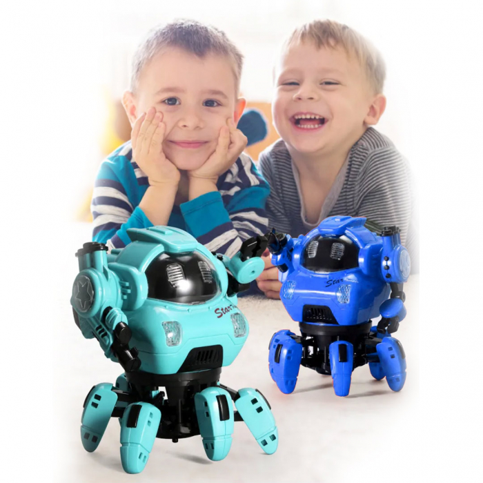 Jucarie interactiva, Robot dansator de jucarie cu sunete si lumini, rotire 360 grade, 5 picioruse, 16 cm, culoare albastru [3]