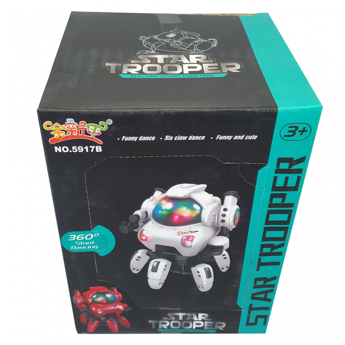 Jucarie interactiva, Robot dansator de jucarie cu sunete si lumini, rotire 360 grade, 5 picioruse, 16 cm, culoare albastru [4]