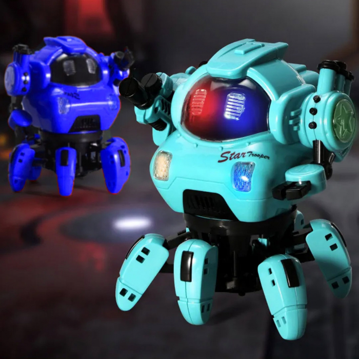 Jucarie interactiva, Robot dansator de jucarie cu sunete si lumini, rotire 360 grade, 5 picioruse, 16 cm, culoare turcoaz [4]