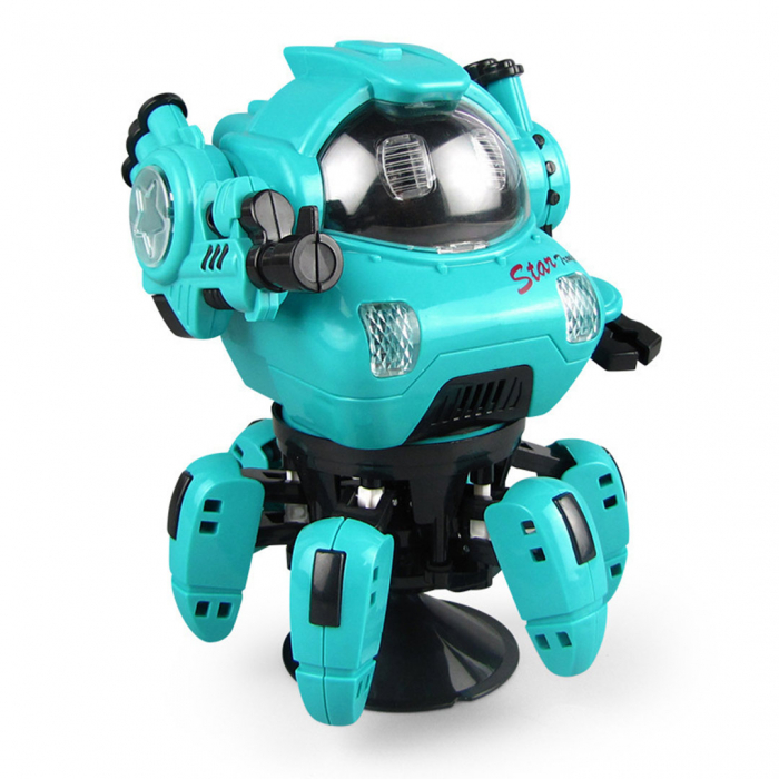 Jucarie interactiva, Robot dansator de jucarie cu sunete si lumini, rotire 360 grade, 5 picioruse, 16 cm, culoare turcoaz [2]