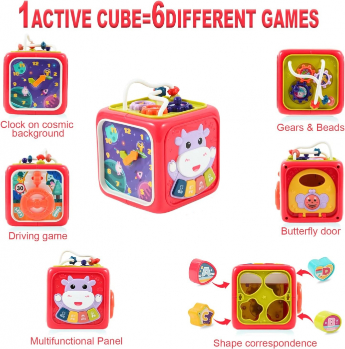 Jucarie interactiva si educativa 6 in 1 cu sunete si lumini, centru de activitati multiple, rosu, 3 ani+, Edujucarii [5]
