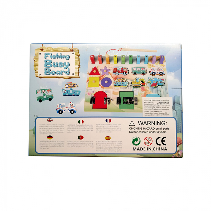 Jucarie interactiva si educativa Montessori, placa senzoriala de activitati 4 in 1 Fishing Busy Board [3]