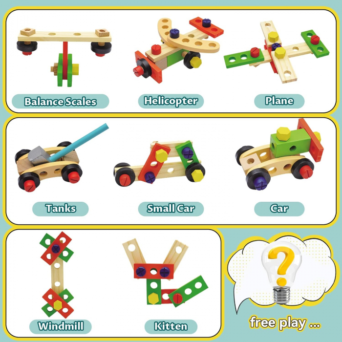 Jucarie Interactiva, Trusa cu unelte din lemn, Montessori, pentru copii, 3 ani + [6]