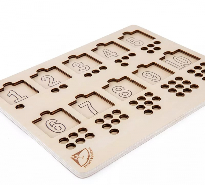 Jucarie matematica, Placa educativa cu cifre si corespondenta numarului, Puzzle Montessori din lemn, numaratoare verticala [2]
