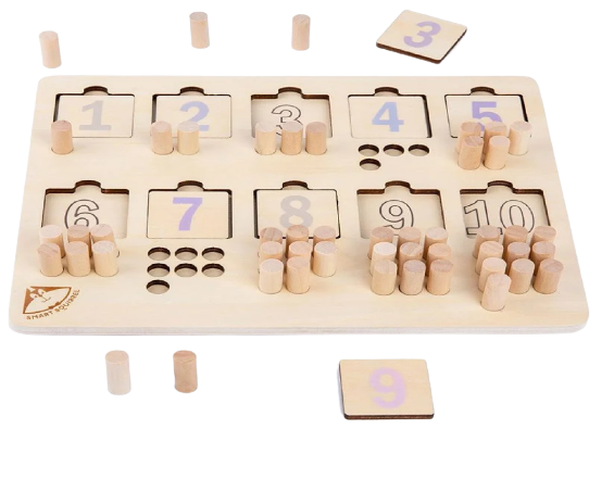 Jucarie matematica, Placa educativa cu cifre si corespondenta numarului, Puzzle Montessori din lemn, numaratoare verticala [1]