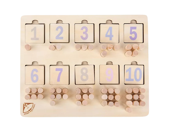 Jucarie matematica, Placa educativa cu cifre si corespondenta numarului, Puzzle Montessori din lemn, numaratoare verticala [3]