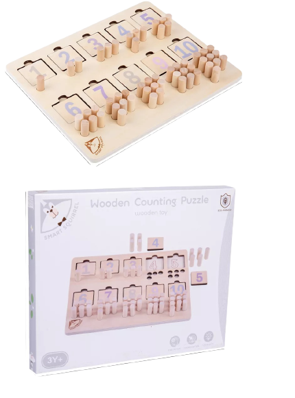 Jucarie matematica, Placa educativa cu cifre si corespondenta numarului, Puzzle Montessori din lemn, numaratoare verticala [5]