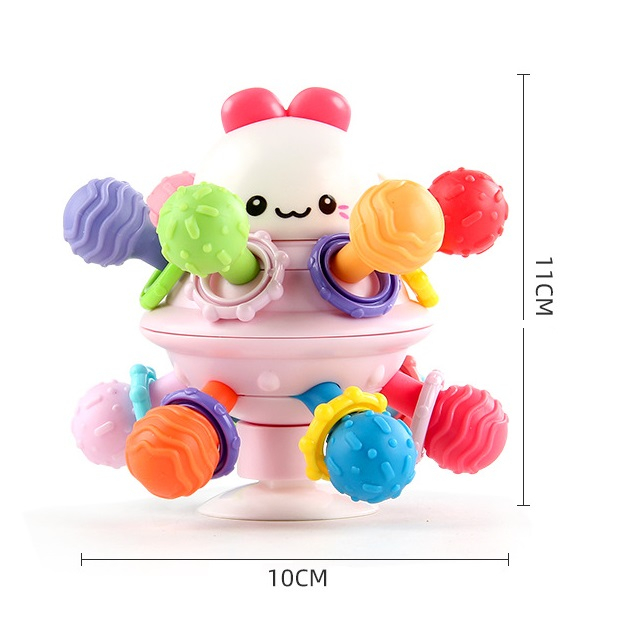 Jucarie pentru bebelusi din silicon cu ventuza, motricitate si dentitie fara BPA, pisicuta,  0 luni+, multicolor, Edujucarii [9]