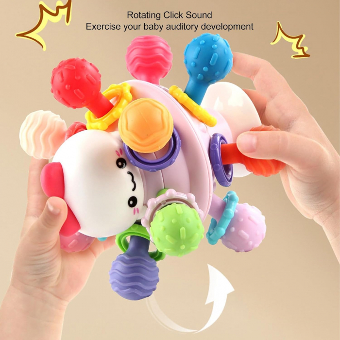 Jucarie pentru bebelusi din silicon cu ventuza, motricitate si dentitie fara BPA, pisicuta,  0 luni+, multicolor, Edujucarii [4]