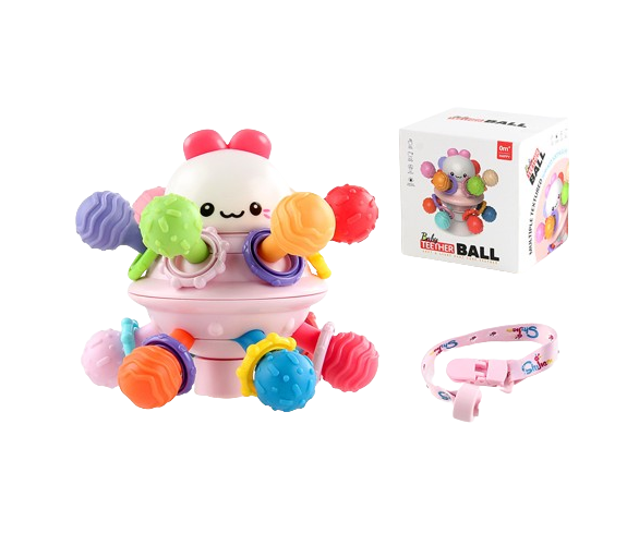 Jucarie pentru bebelusi din silicon cu ventuza, motricitate si dentitie fara BPA, pisicuta,  0 luni+, multicolor, Edujucarii [2]