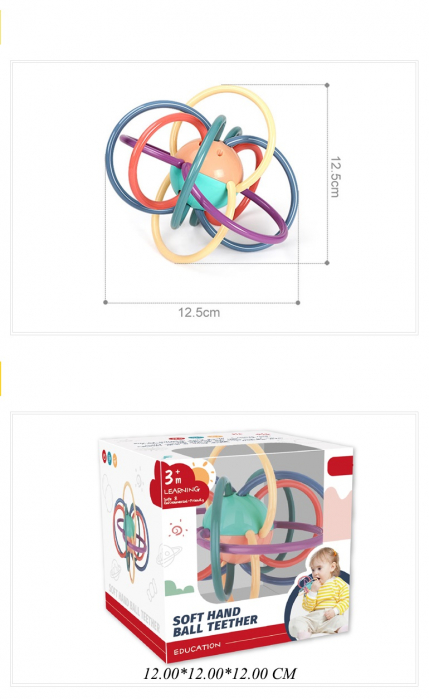 Jucarie pentru bebelusi din silicon cu zornaitoare, motricitate si dentitie fara BPA, 3 luni+, minge multicolora, Edujucarii [9]