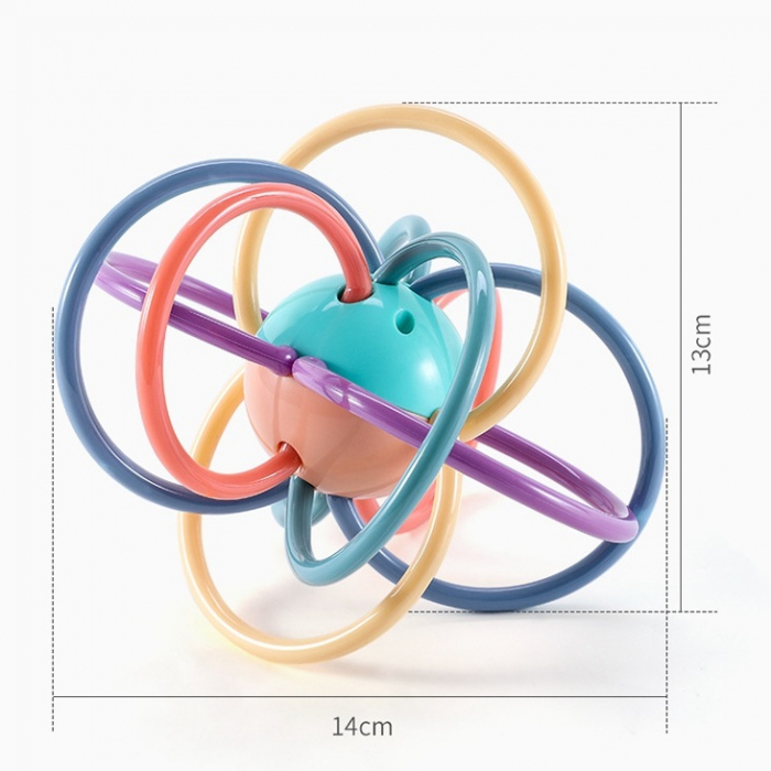 Jucarie pentru bebelusi din silicon cu zornaitoare, motricitate si dentitie fara BPA, 3 luni+, minge multicolora, Edujucarii [7]