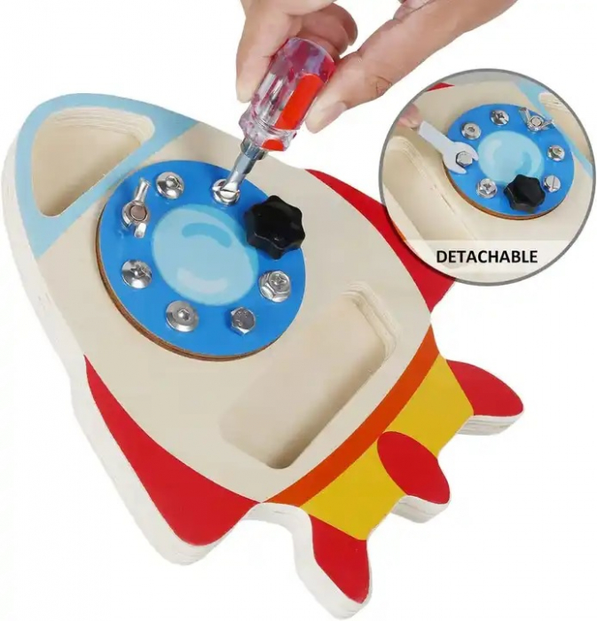 Jucarie Senzoriala Busy Board, Racheta spatiala cu suruburi, Montessori, 3 ani+, EduJucarii [9]