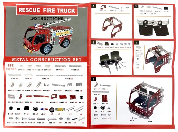 Kit constructie masina de pompieri  metalica Rescue Fire Truck, 292 piese, 8 ani+, EduJucarii [4]