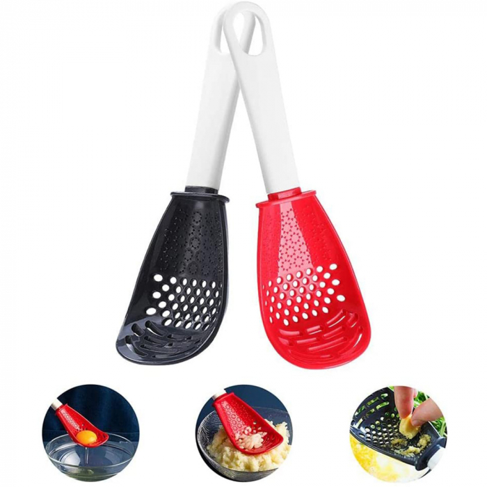 Lingură de gătit multifuncțională 6 în 1  din silicon non toxic pentru bucătărie cu strecurătoare, scurgător, pasator și  răzătoare [3]