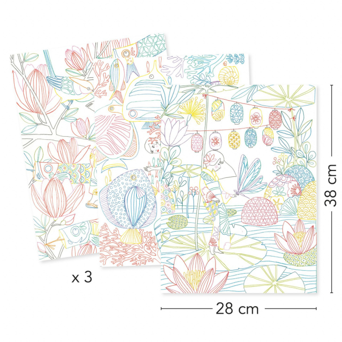 Mapa cu 3 postere de colorat motive japoneze, Djeco [7]