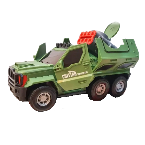 Masina de teren pentru armata, Military Missile, cu baterii, lumini si sunete, lansator de discuri fosforescente, rotire 360 grade, deschiderea usilor, 22 cm [2]