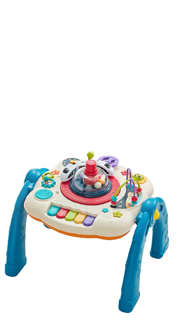Masuta interactiva, muzicala, 2 in 1, cu 2 fete, centru de activitati pentru bebelusi, pian, volan, labirint, ceas, trenulet si fata cu masa pentru LEGO si 30 piese, albastru, Edujucarii [4]