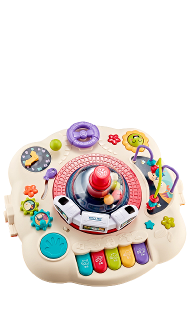 Masuta interactiva, muzicala, 2 in 1, cu 2 fete, centru de activitati pentru bebelusi, pian, volan, labirint, ceas, trenulet si fata cu masa pentru LEGO si 30 piese, rosu, Edujucarii [3]