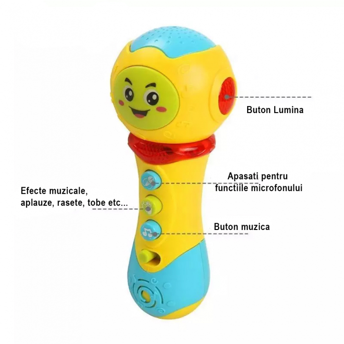 Microfon de jucarie interactiv 2 in 1, cu lumini si sunete, 4 butoane, 3 ani, O baby [3]