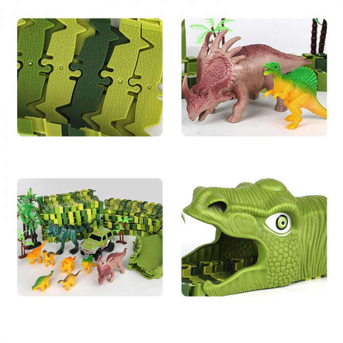 Pista de curse Dinozaur Parc cu masinuta electrica, 320 de piese pentru constructia circuitului, 8 dinozauri diferiti si accesorii de decor, 3 ani+ [10]