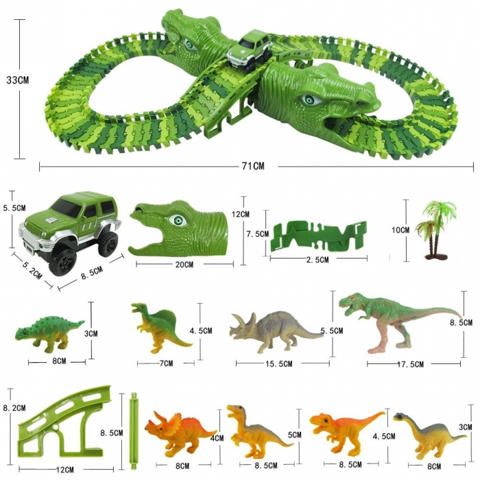 Pista de curse Dinozaur Parc cu masinuta electrica, 320 de piese pentru constructia circuitului, 8 dinozauri diferiti si accesorii de decor, 3 ani+ [8]