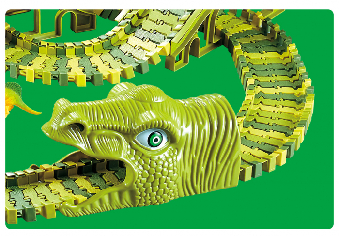Pista de curse Dinozaur Parc cu masinuta electrica, 320 de piese pentru constructia circuitului, 8 dinozauri diferiti si accesorii de decor, 3 ani+ [13]