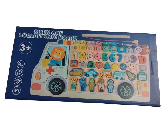 Placa Montessori 6 in 1 in Forma de salvare, Joc logaritmic cu multiple activitati, Puzzle cu cifre, litere, forme geometrice, mijloace de transport, ustensile medicale, Joc de pescuit, 3ani+,  EduJuc [11]