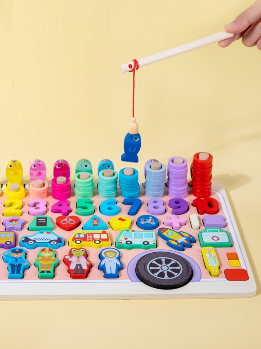 Placa Montessori 6 in 1 in Forma de salvare, Joc logaritmic cu multiple activitati, Puzzle cu cifre, litere, forme geometrice, mijloace de transport, ustensile medicale, Joc de pescuit, 3ani+,  EduJuc [7]