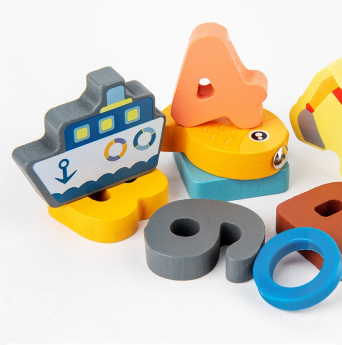 Placa Montessori 7 in 1, Joc logaritmic cu multiple activitati, Puzzle cu cifre, litere,  forme geometrice, mijloace de transport,  Joc de pescuit, 3ani+, EduJucarii [6]