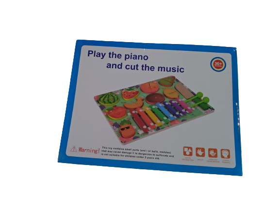 Placa montessori din lemn 3 in 1, Puzzle educativ pentru copii cu xilofon si fructe pentru feliere [4]