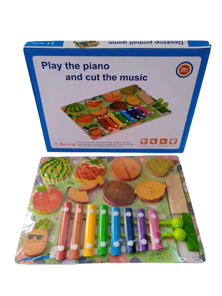 Placa montessori din lemn 3 in 1, Puzzle educativ pentru copii cu xilofon si fructe pentru feliere [5]