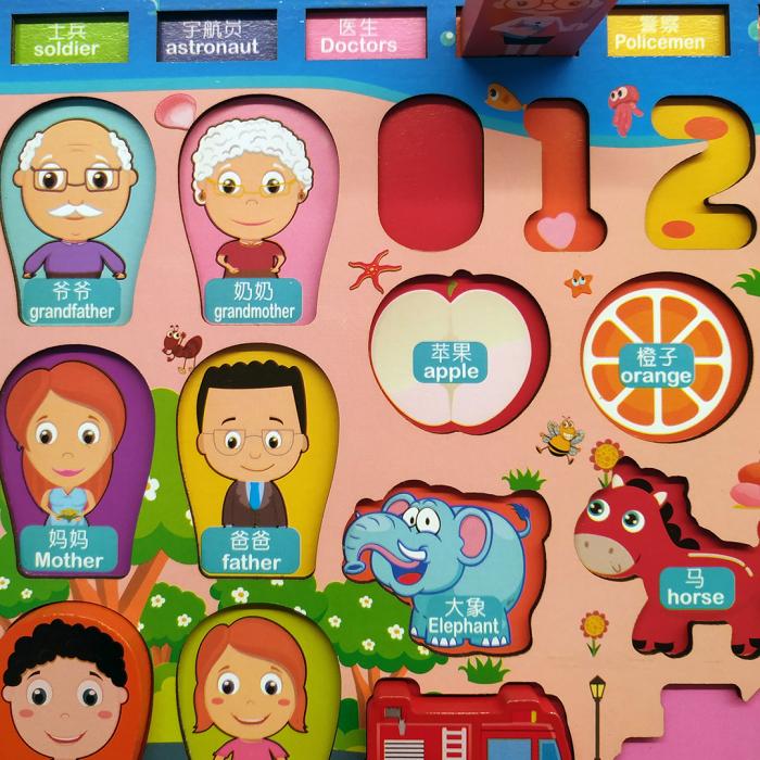 Placa Montessori, Joc logaritmic cu multiple activitati, Puzzle cu animale, cifre, fructe, mijloace de transport, membrii familiei, meserii, Joc de pescuit, 7 activitati [2]