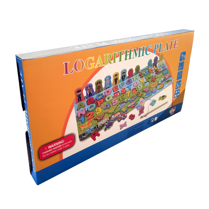 Placa Montessori, Joc logaritmic cu multiple activitati, Puzzle cu animale, cifre, litere, mijloace de transport,  Joc de pescuit, 5 activitati [8]