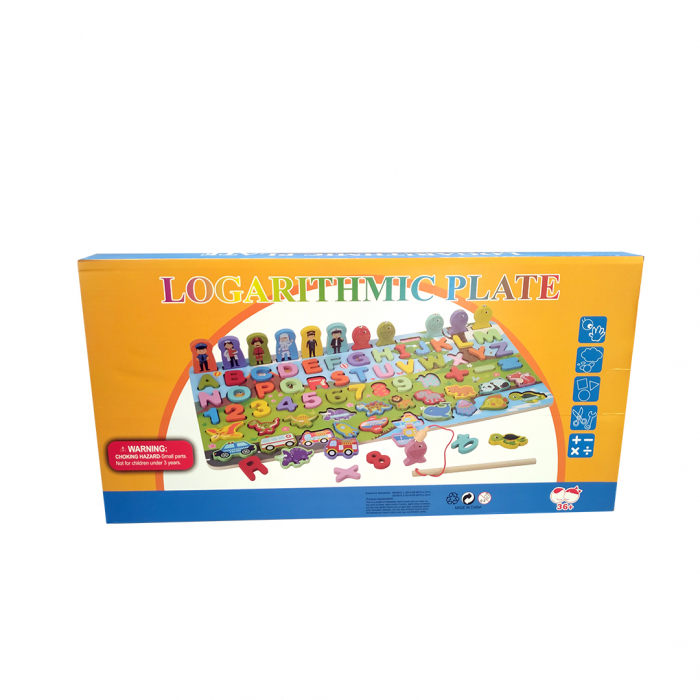 Placa Montessori, Joc logaritmic cu multiple activitati, Puzzle cu animale, cifre, litere, mijloace de transport,  Joc de pescuit, 5 activitati [9]