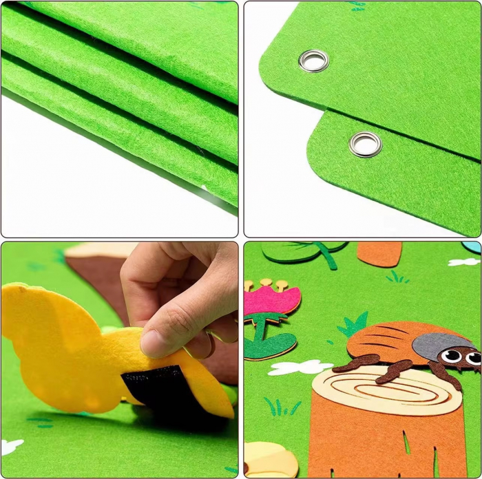 Plansa educativa si interactiva Montessori, fetru, agatatoare perete, 32 elemente de prindere cu scai, Animale ZOO, 105 x 75 cm, 3 ani+, EduJucarii [6]