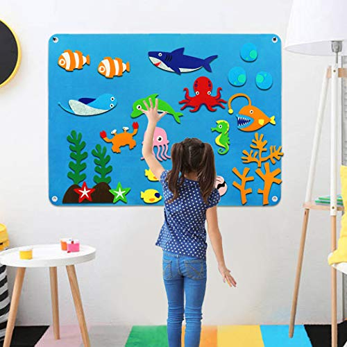 Plansa educativa si interactiva Montessori, fetru, agatatoare perete, 27 elemente de prindere cu scai, Ocean, 105 x 75 cm, 3 ani+, EduJucarii [3]