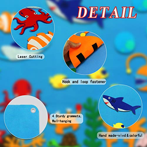 Plansa educativa si interactiva Montessori, fetru, agatatoare perete, 27 elemente de prindere cu scai, Ocean, 105 x 75 cm, 3 ani+, EduJucarii [4]