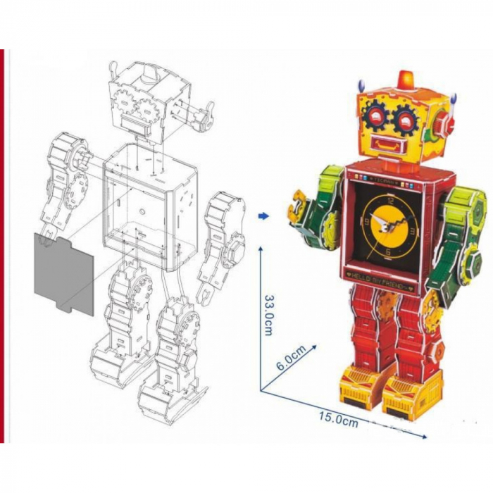 Puzzle 3D Ceas Robot Tibot, 90 piese, Un Mod Original de a Descoperi Timpul si Creativitatea, 5 ani+ [4]
