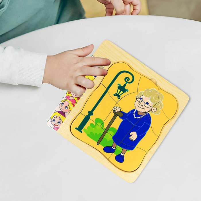 Puzzle cu 4 Straturi, Invatati Despre Varstele Omului in Mod Interactiv, 3 ani+, Bunica, Edujucarii [5]