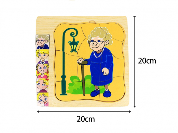 Puzzle cu 4 Straturi, Invatati Despre Varstele Omului in Mod Interactiv, 3 ani+, Bunica, Edujucarii [4]