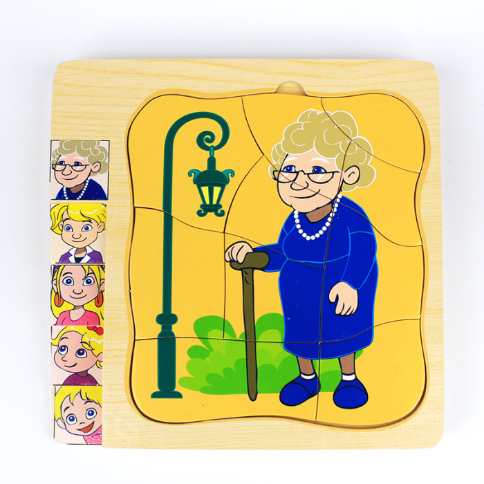 Puzzle cu 4 Straturi, Invatati Despre Varstele Omului in Mod Interactiv, 3 ani+, Bunica, Edujucarii [2]