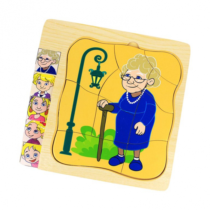 Puzzle cu 4 Straturi, Invatati Despre Varstele Omului in Mod Interactiv, 3 ani+, Bunica, Edujucarii [6]