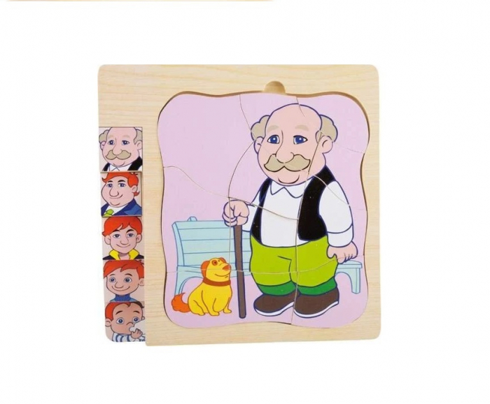 Puzzle cu 4 Straturi, Invatati Despre Varstele Omului in Mod Interactiv, 3 ani+, Bunicul, Edujucarii [2]