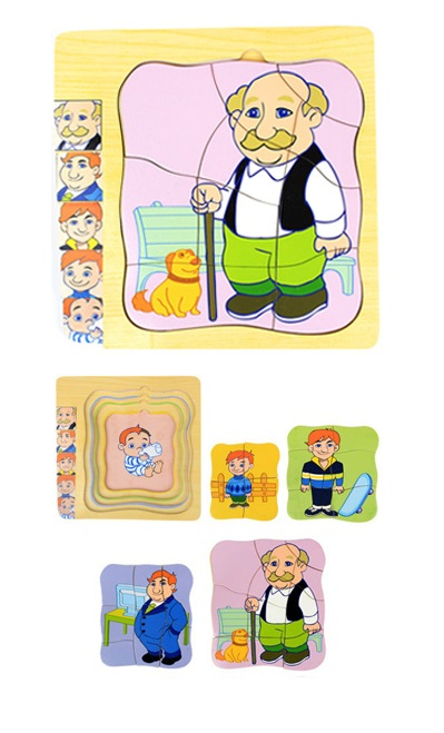 Puzzle cu 4 Straturi, Invatati Despre Varstele Omului in Mod Interactiv, 3 ani+, Bunicul, Edujucarii [8]