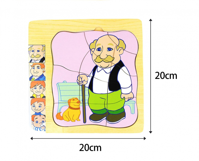 Puzzle cu 4 Straturi, Invatati Despre Varstele Omului in Mod Interactiv, 3 ani+, Bunicul, Edujucarii [3]